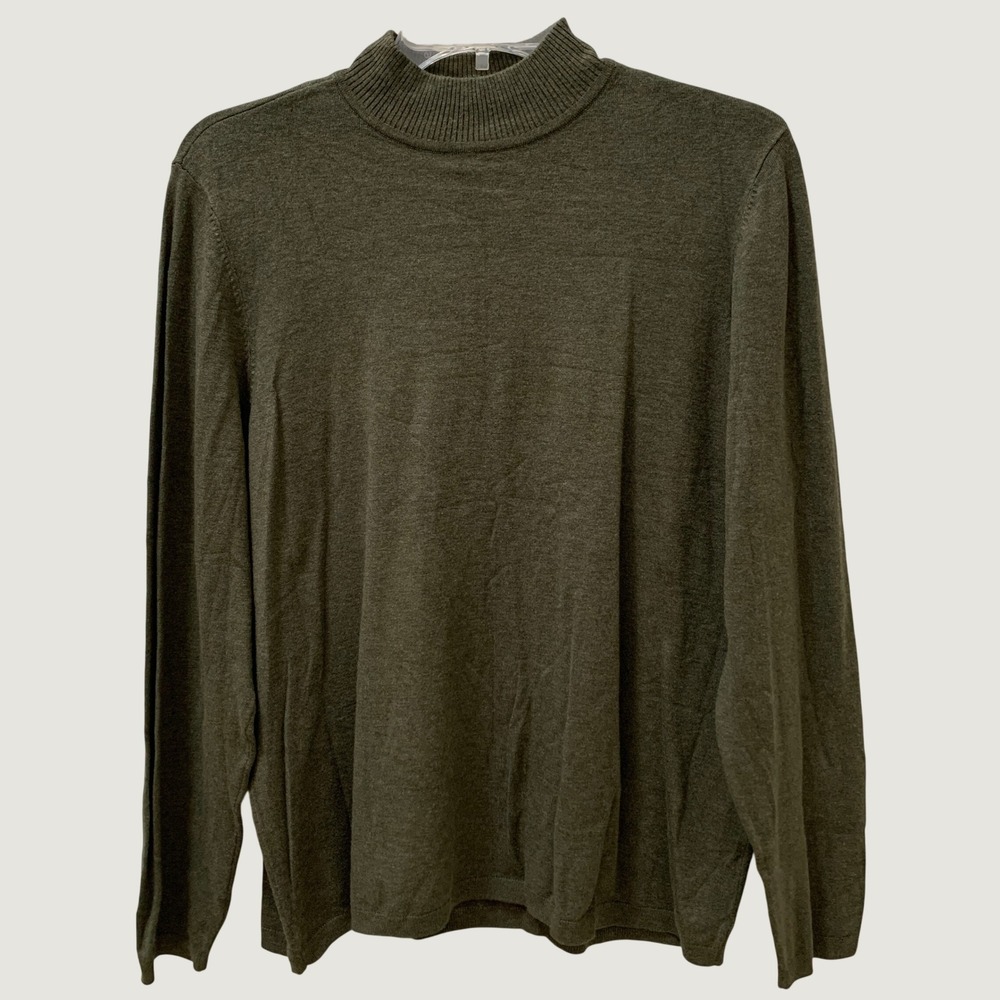 Chico's Mock Neck Sweater Women Size 3 XL/16 Olive Green Long Sleeve Ribbed Knit
